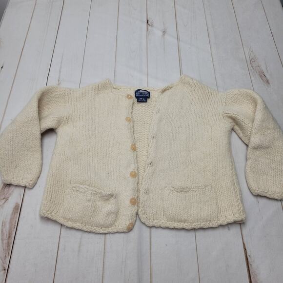Vintage Rey Wear Wool hand knit Bolivia chunky heavy cream cardigan sweater - Picture 2 of 8